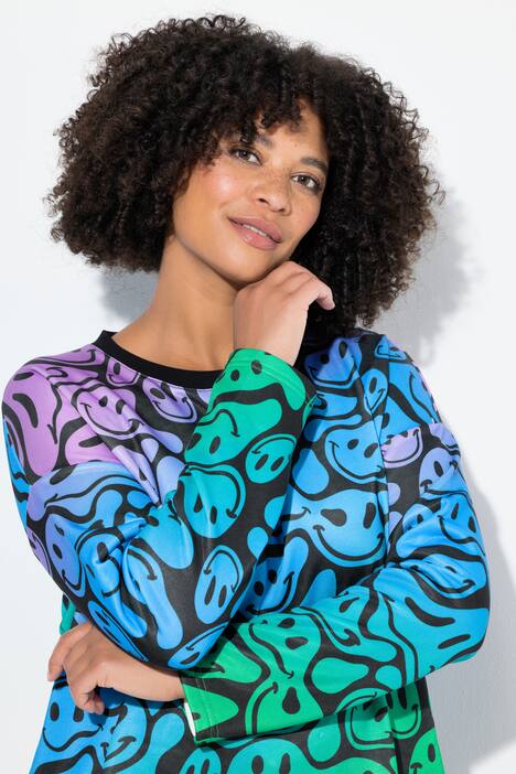 Sudadera, ajuste holgado, motivo de sonrisa, gradiente de color