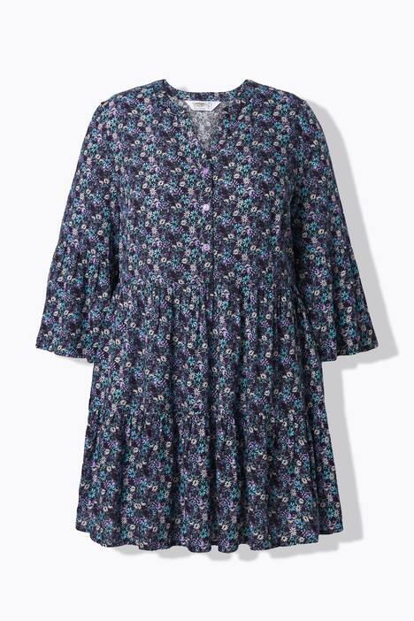 Blusa, estampado de florecillas, volantes