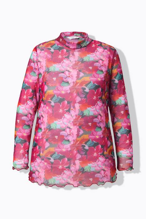 Mesh shirt, Slim Fit, luipaard, opstaande kraag, lange mouwen