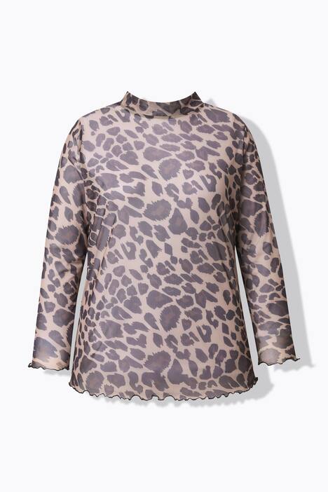 Maglia in mesh dal taglio aderente con design leopardato, collo alto e maniche lunghe