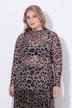 Camiseta de malla, slim, leopardo, cuello alzado, manga larga
