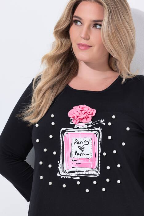 Lange blouse, flaconmotief met sierkraaltjes, 3/4-mouw