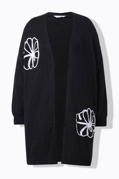 Cardigan long, coupe Straight Fit, fleurs brodées