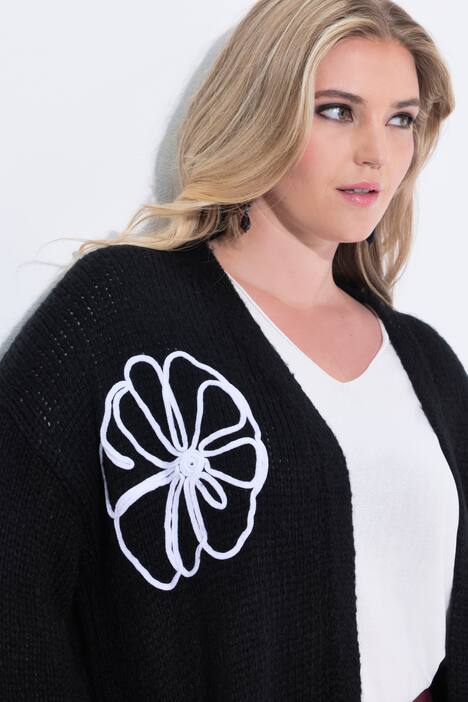 Cardigan long, coupe Straight Fit, fleurs brodées