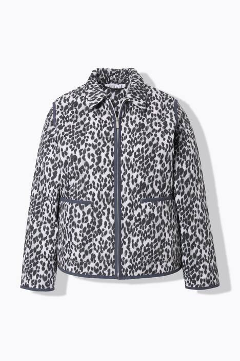 Quiltet jakke, oversize, Leopard, rund hals