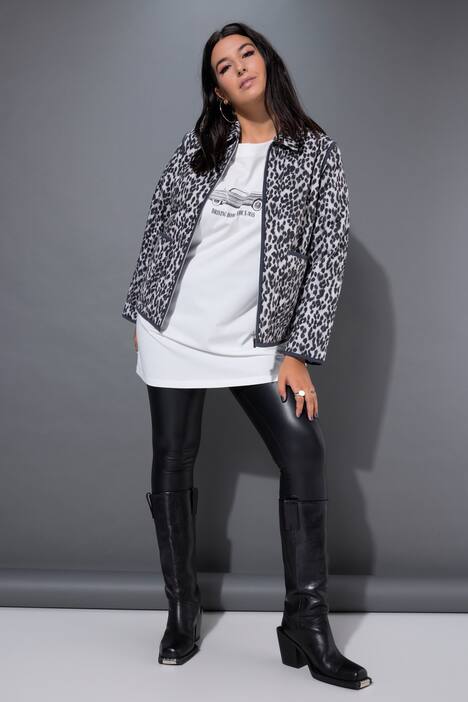 Quiltet jakke, oversize, Leopard, rund hals