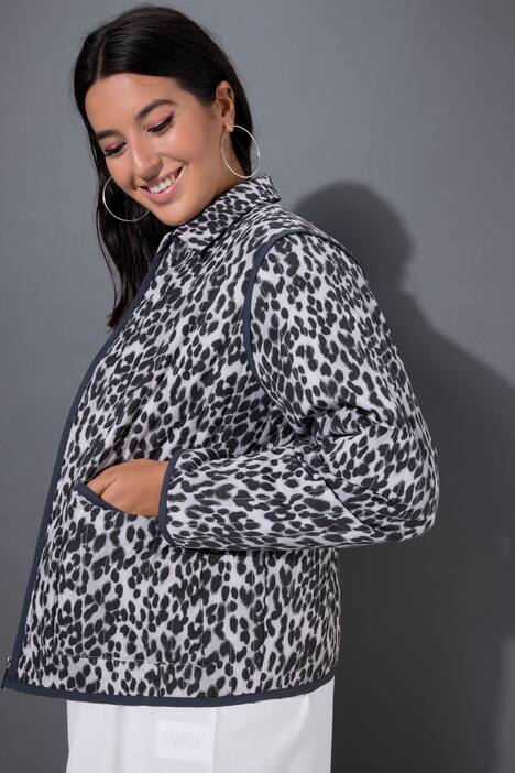 Quiltet jakke, oversize, Leopard, rund hals
