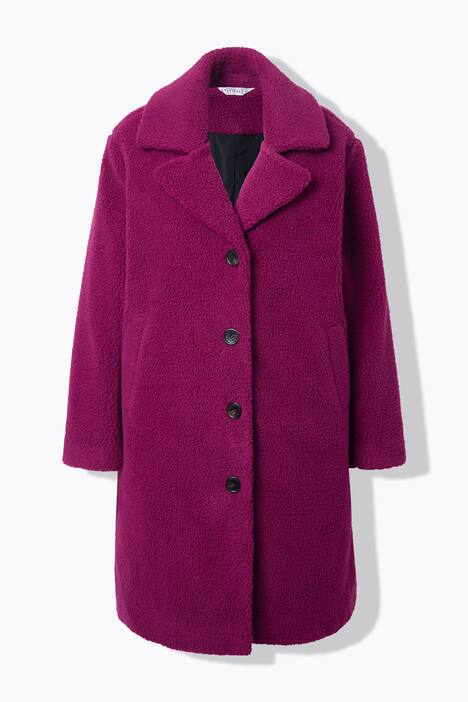 Manteau en polaire bouclée, coupe évasée et col à revers