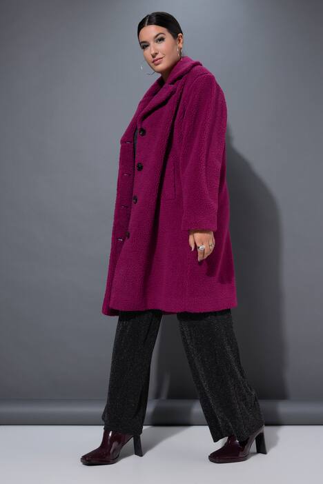 Manteau en polaire bouclée, coupe évasée et col à revers