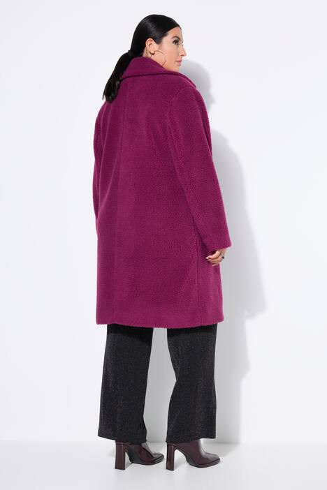 Manteau en polaire bouclée, coupe évasée et col à revers
