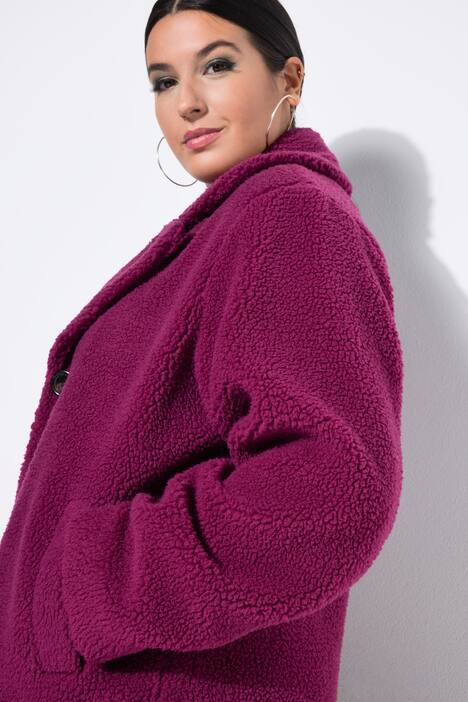 Manteau en polaire bouclée, coupe évasée et col à revers