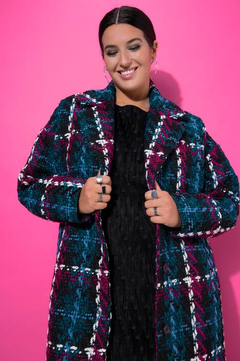 Rutet kåpe, oversized, reverskrage