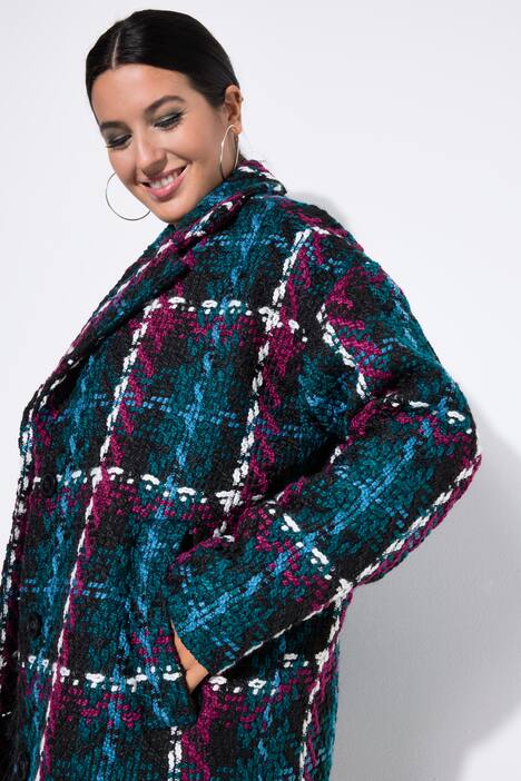 Rutet kåpe, oversized, reverskrage