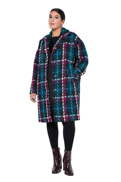 Kostkovaný kabát, oversize, klopový límec