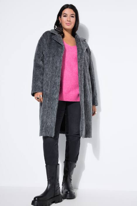 Mantel, oversized, pluizig, reverskraag