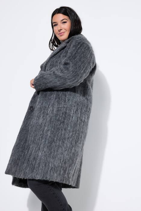 Mantel, oversized, pluizig, reverskraag