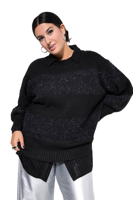 Svetr, oversize, měkoučký úplet, třpytivé pruhy