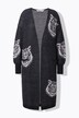 Chaqueta de punto, larga y abierta, cabeza de tigre