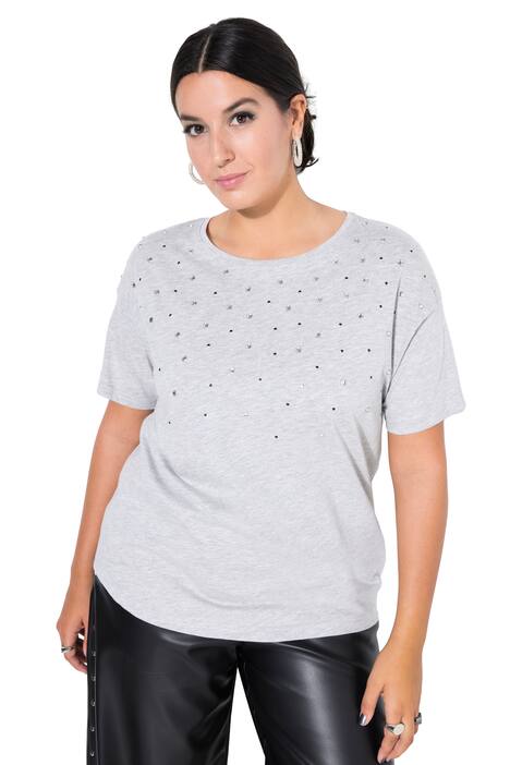 Tričko, oversize střih, ozdobné kamínky na kulatém výstřihu