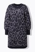Gebreide jurk, oversized, luipaardmotief, ballonmouwen