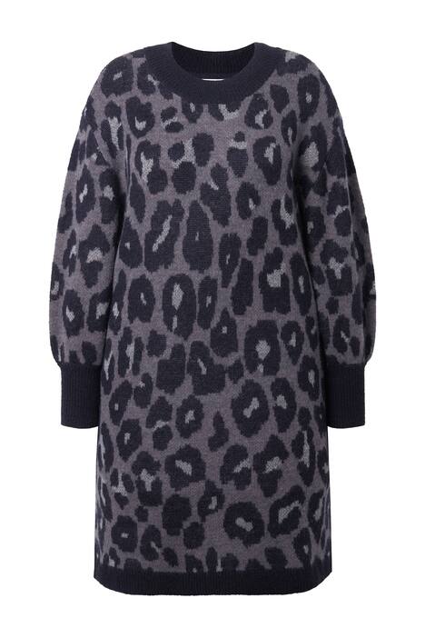 Úpletové šaty, oversize, leopardí vzor, balónové rukávy