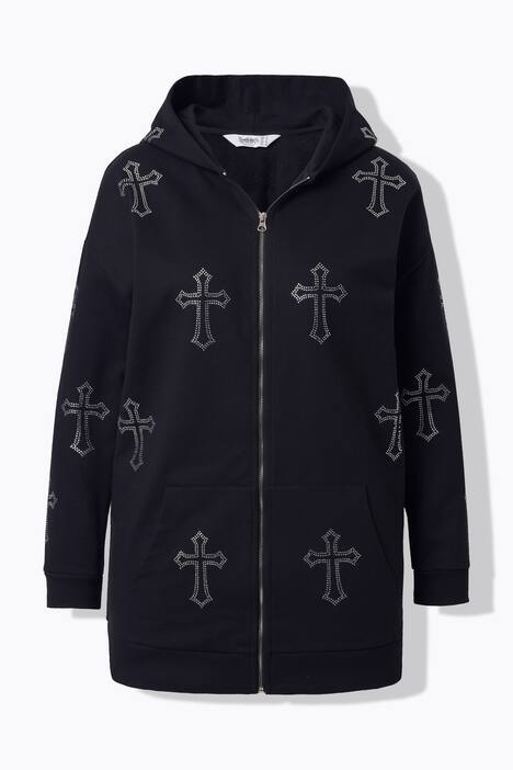 Sweatjacke, Oversize Fit, Glitterkors, hætte