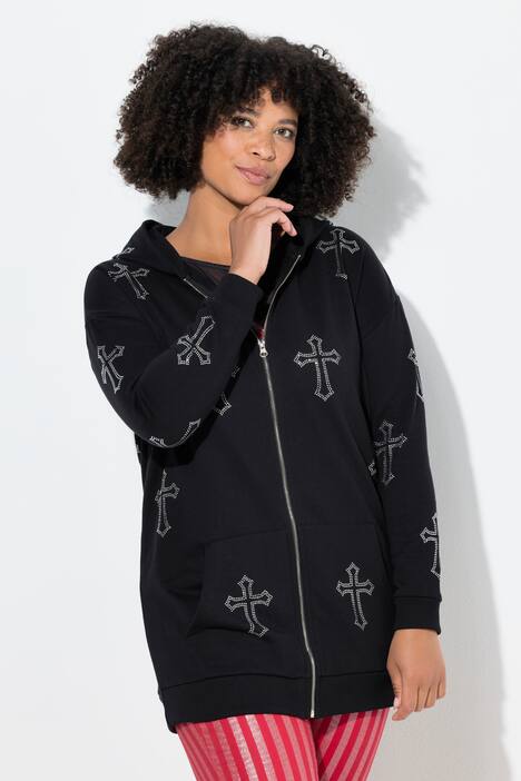 Sweatjacke, Oversize Fit, Glitterkors, hætte