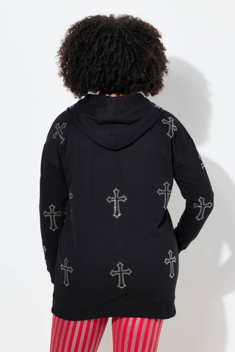 Sweatjacke, Oversize Fit, Glitterkors, hætte