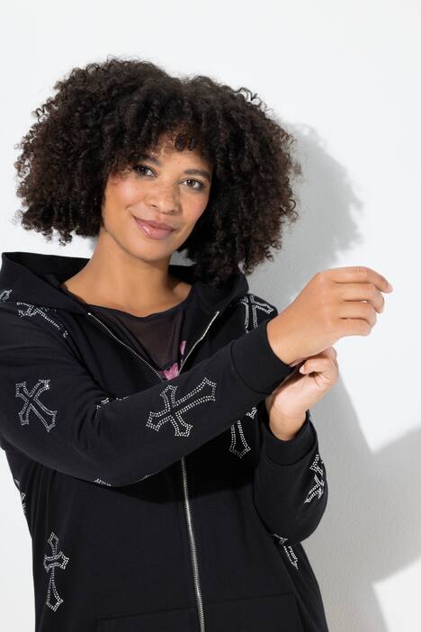 Sweatjacke, Oversize Fit, Glitterkors, hætte