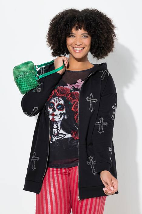 Sweatjacke, Oversize Fit, Glitterkors, hætte