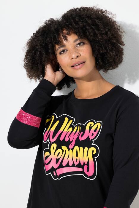 Sweatshirt, skrift, langermet med paljettstriper