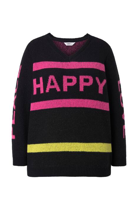 Svetr Happy, rovný střih, nápisy