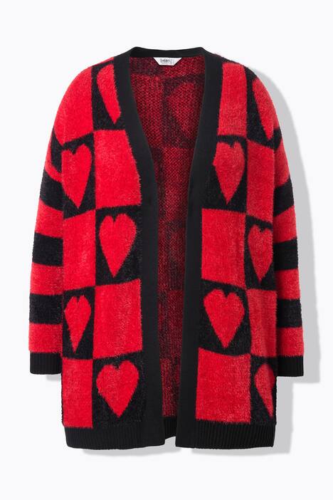 Chaqueta de punto, ajuste recto, estampado de corazón, manga larga con rayas horizontales
