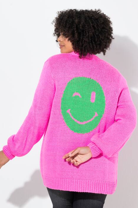 Rozepínací svetr, rovný střih, neonový Smiley na zádech