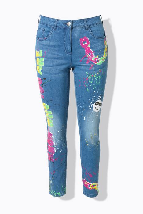 Vaqueros pitillo, slim, look usado, estampados de neón
