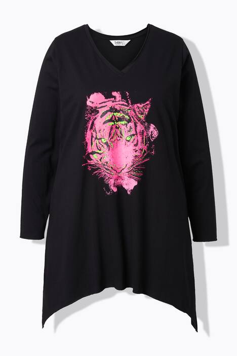 Shirt met lange mouw, A-lijn, neon tijgermotief, puntzoom