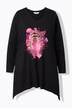 Camiseta de manga larga, motivo de tigre de neón, dobladillo extremo