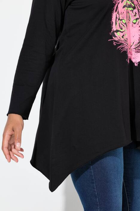 Shirt met lange mouw, A-lijn, neon tijgermotief, puntzoom