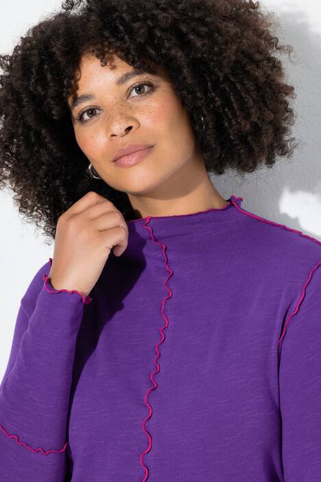 Camiseta de punto, Basic Slim Fit, costuras onduladas de color