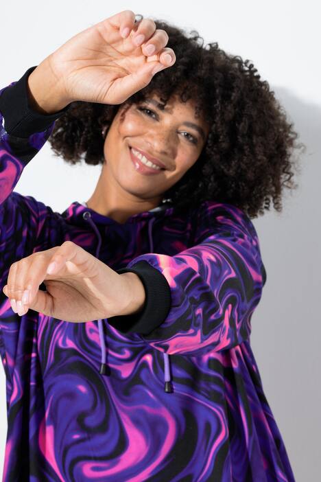Sudadera con capucha, oversize, estampado de mármol, capucha