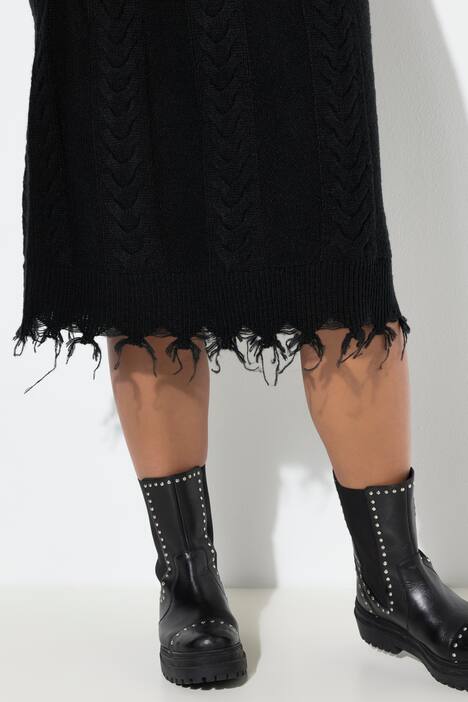Abito midi di maglia dal taglio dritto con frange e maniche lunghe e leopardate
