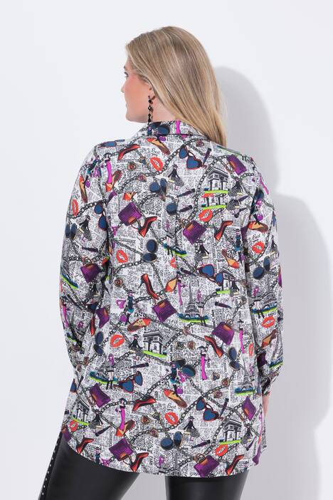 Blusa dal taglio svasato con stampa allover e orlo arrotondato