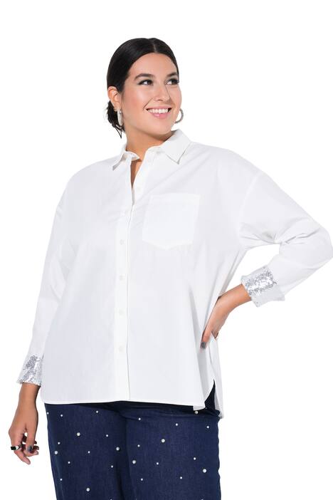 Košilová halenka, oversize, třpytivé manžety (uvnitř)