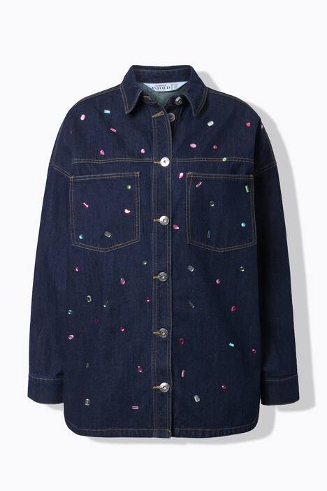 Chemisier en jean oversize, petites pierres scintillantes