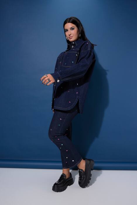 Chemisier en jean oversize, petites pierres scintillantes
