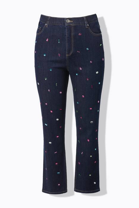 Jean Mom avec pierres scintillantes, coupe Wide Legs, 5 poches