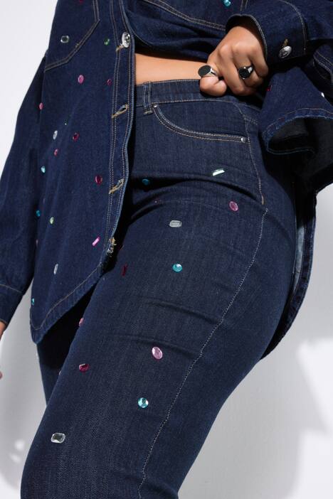 Jean Mom avec pierres scintillantes, coupe Wide Legs, 5 poches
