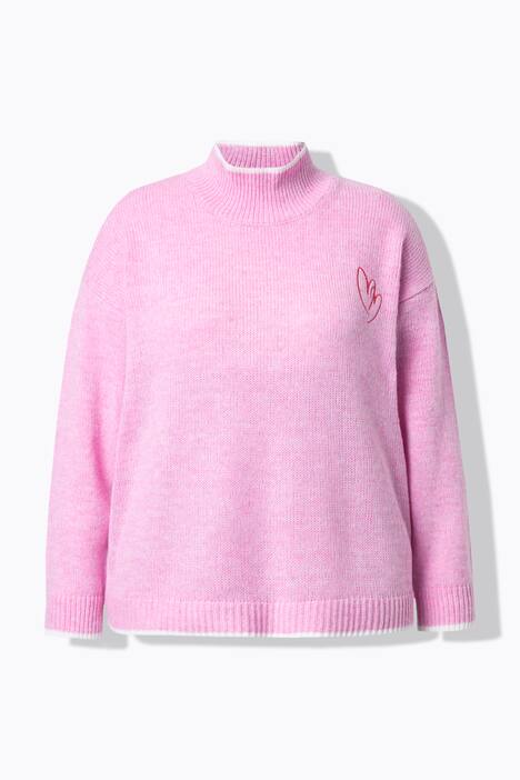 Pullover, strikket hjerte, stående krave