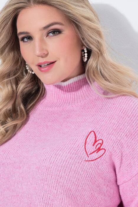 Pullover, strikket hjerte, stående krave