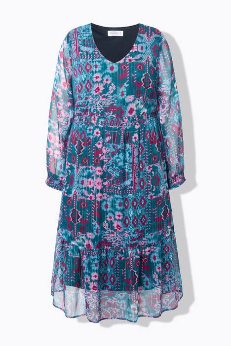 Midikleid, A-Line, doppellagig, floraler Print, Saumvolant